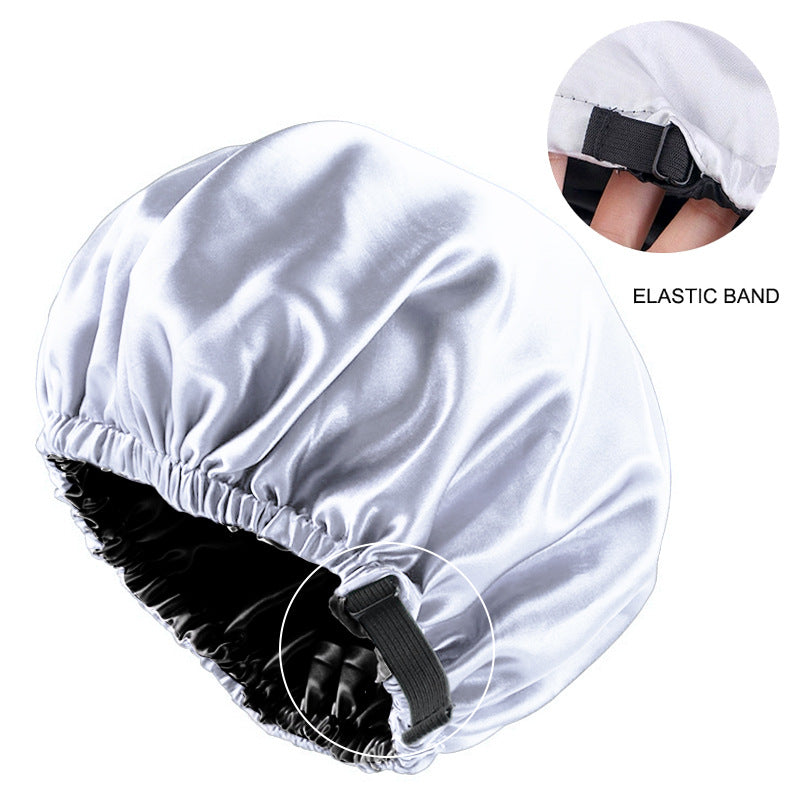 Cross-border supply of colored nightcap invisible flat adjustable buckle silk double shower cap beauty hair care hat