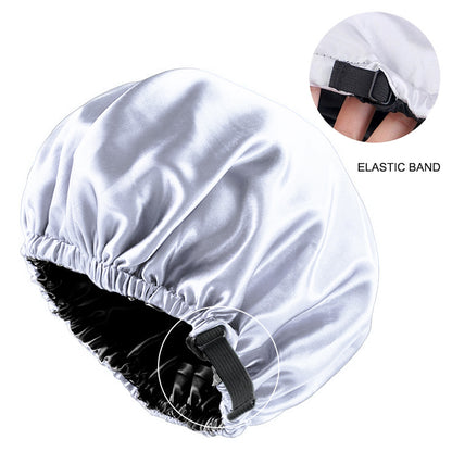Cross-border supply of colored nightcap invisible flat adjustable buckle silk double shower cap beauty hair care hat