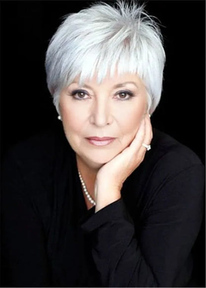 Tagli di capelli Pixie per donne anziane Parrucche di capelli umani lisci naturali da 6 pollici