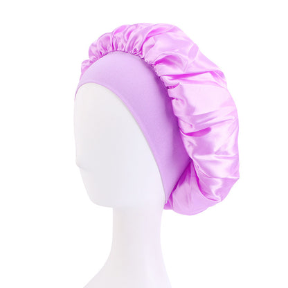 LOGO printing satin nightcap wide brimmed hair band round hat turban hat beauty salon home hat TJM-301