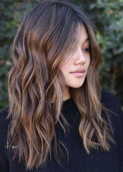 Money Piece Hair Langer Bob Lace Front Perücken Gewellte Synthetikperücke Balayage Haar 24 Zoll