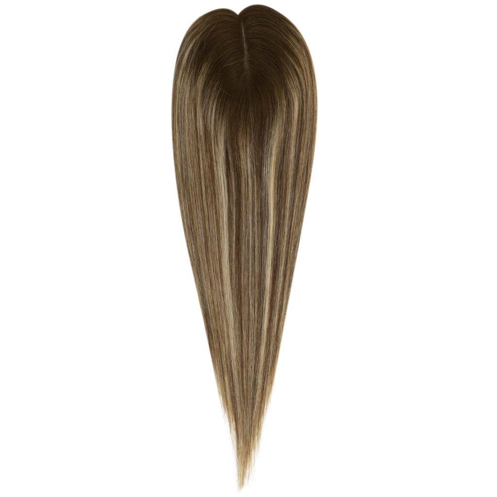 Virgin Hair Topper Medium Base Balayage Brown Mixed Blonde Wigs Hair Piece