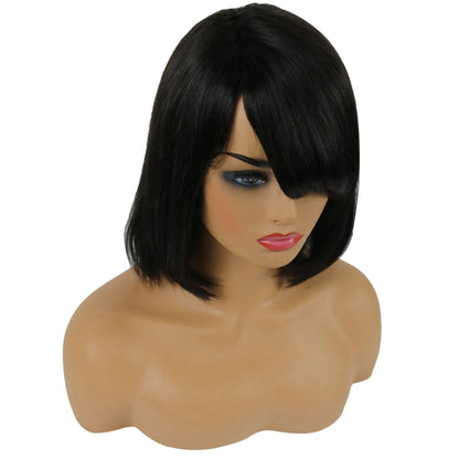 Taraji Henson Kurze, glatte Bob-Frisur, Echthaar, kappenlose Perücke, 10 Zoll