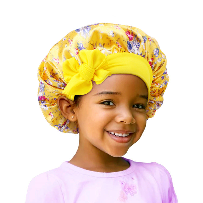 Cross-border Children's Hat Color Printed Nightcap Baby's Ribbon Tape Hat Shower Cap JDKB-21C