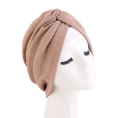 Cross Border Solid Color Bubble Cotton Cross Twisted Cap Women's Stretch Ethnic Bag Cap Indian Cap JDT-163D