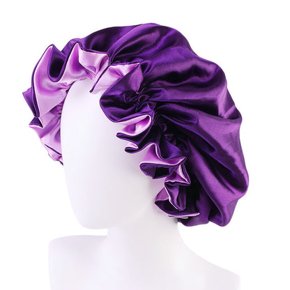 Double Layer Large Lace Nightcap Satin Round Hat Beauty Salon Makeup Hat Chemotherapy Cap