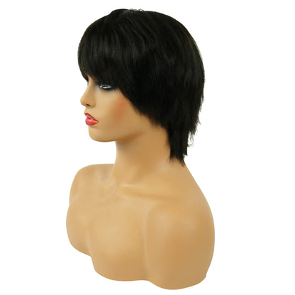 Parrucche di capelli umani senza cappuccio corte e lisce Nia Long Layered 10 pollici