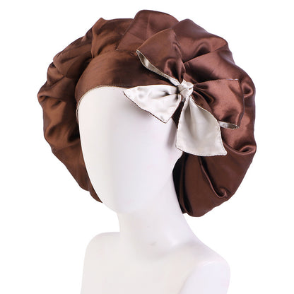 Custom Printed Logo Satin Sleep Cap with Ribbon, Professional Beauty and Makeup Cap, Source Factory Jdb-301N