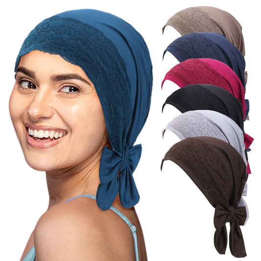 New Style Lace Brim Elastic Tassel Turban Hat, Head Wrap Hat, Pullover Base Hat, Chemotherapy Hat