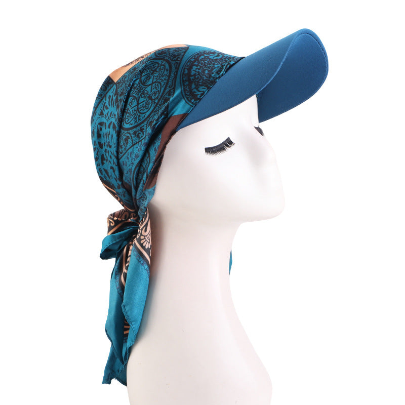 New Satin Square Scarf Hat with Brim, Outdoor Sunshade Turban Hat, Sunshade Cloth Hat Jdt-234J