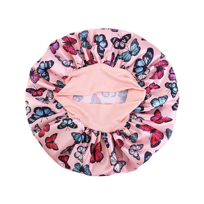 New Butterfly Print Elastic Sleep Cap, Satin Nursing Cap, Head Wrap Hat, Cross-Border Hat Jdb-301A-6
