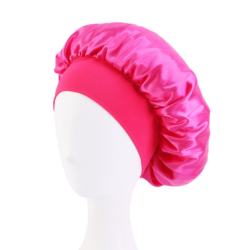 LOGO printing satin nightcap wide brimmed hair band round hat turban hat beauty salon home hat TJM-301