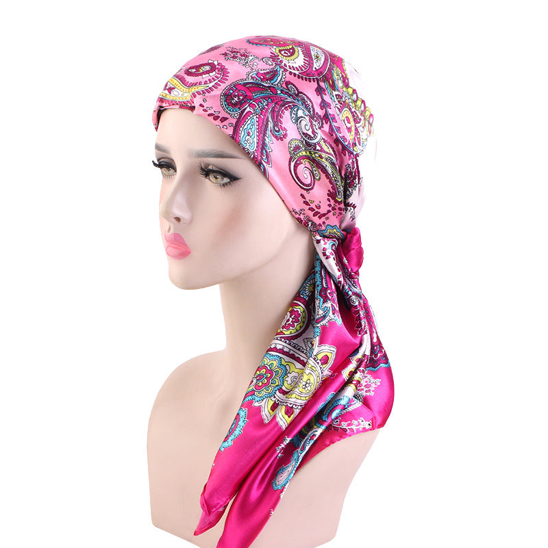 Cross-Border New Style Satin Square Scarf Hat Outdoor Hair Protection Head Wrap Turban Hat Jdw-66