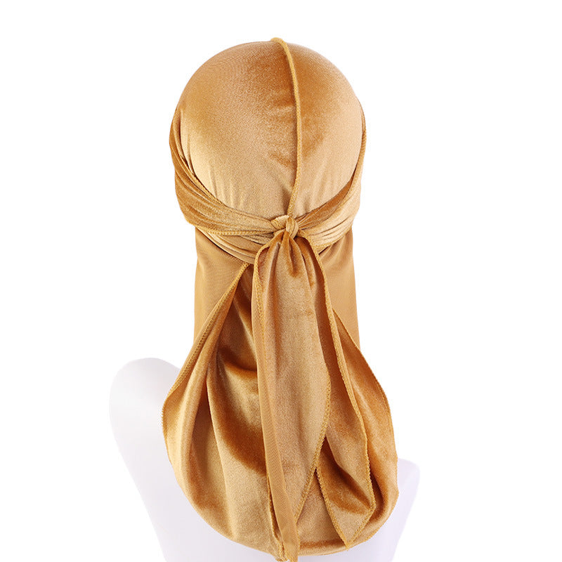 European and American fashion Korean velvet long tail pirate hat strap turban hat hip hop Cape velvet durags