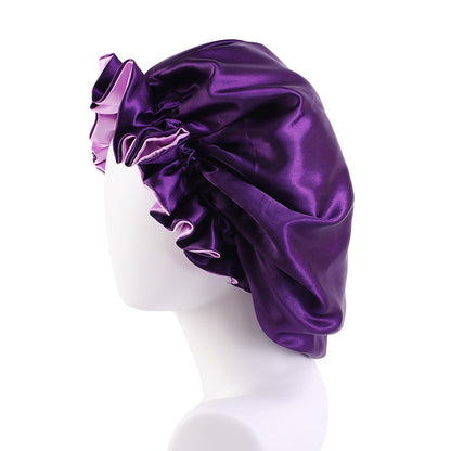 Double Layer Large Lace Nightcap Satin Round Hat Beauty Salon Makeup Hat Chemotherapy Cap