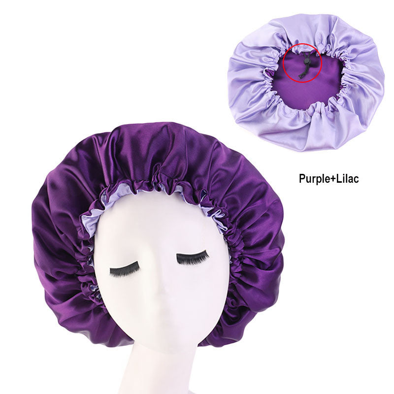 Adjustable Double-layer satin nightcap hair care cap custom LOGO solid color beauty and hairdressing advertising hat
