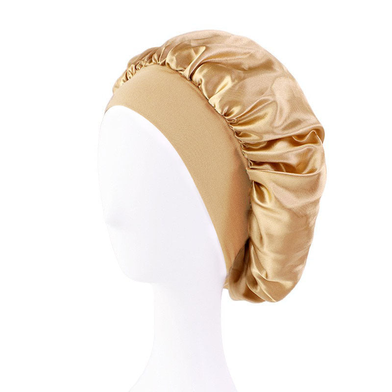 LOGO printing satin nightcap wide brimmed hair band round hat turban hat beauty salon home hat TJM-301
