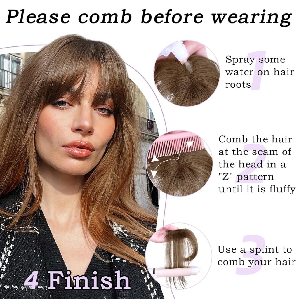 Clip in Bangs 100% Human Hair Toppers 360°3D Hair Pieces Clip On Air Bangs Extensions