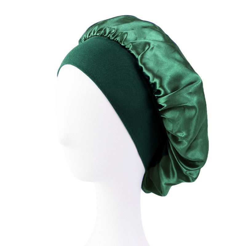 LOGO printing satin nightcap wide brimmed hair band round hat turban hat beauty salon home hat TJM-301
