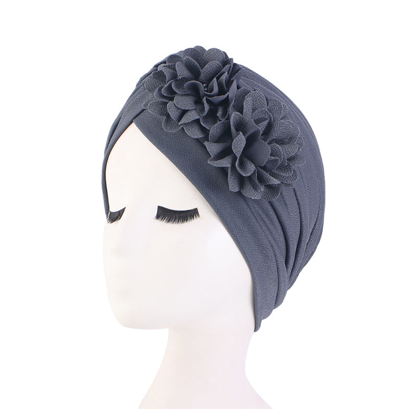 Europe and the United States popular three-dimensional flower pleated turban hat ethnic wind Baotou cap chemotherapy hat JDT-16C