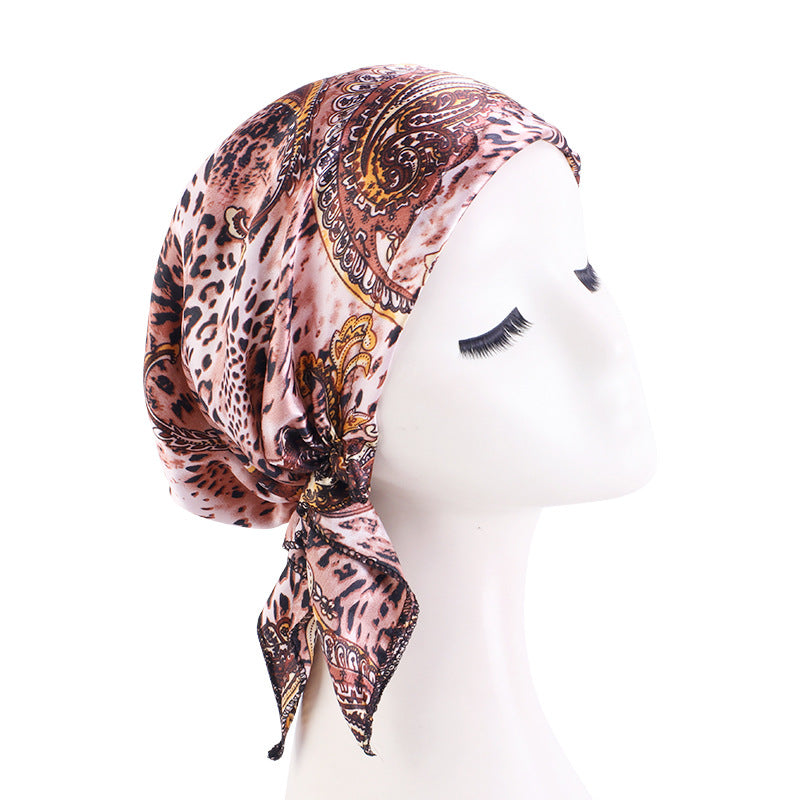 Amazon braid satin headscarf cap amoeba printed triangle sleep home confinement cap JDT-463D