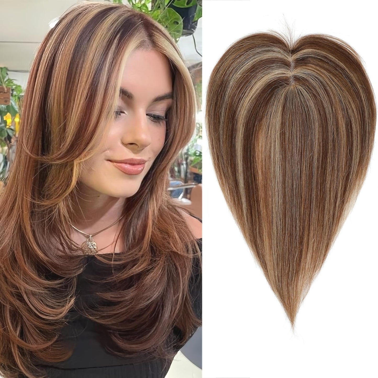 Hair Toppers for Women Real Human Hair 360° No Bangs Upgrade Lace Base Human Hair Toppers