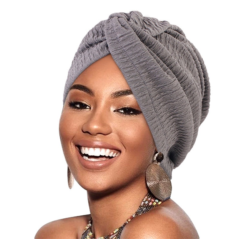 Cross Border Solid Color Bubble Cotton Cross Twisted Cap Women's Stretch Ethnic Bag Cap Indian Cap JDT-163D