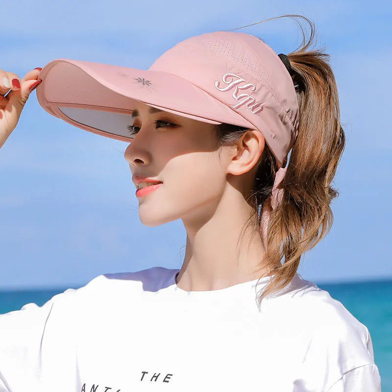 Summer Casual Style Women's Plain Pattern Visor Crown Sun Hats