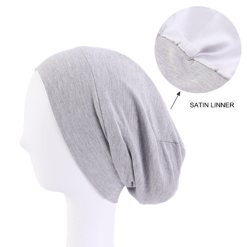 Modal stretch cotton pullover cap lined with Satin double-layer nightcap turban cap chemotherapy hat
