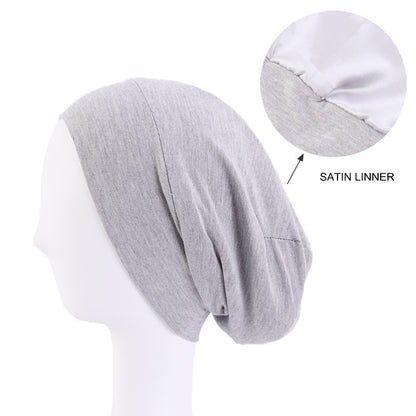 Modal stretch cotton pullover cap lined with Satin double-layer nightcap turban cap chemotherapy hat