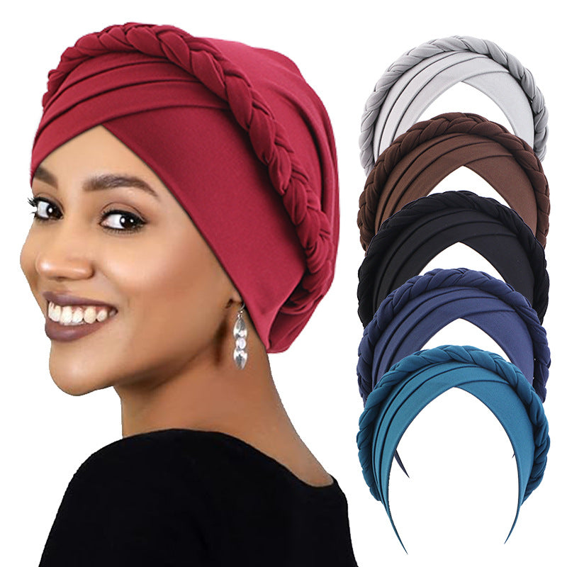 Amazon Source Solid Color Turban Hat, Braided Chemotherapy Hat, Postpartum Hat, Headscarf Hat Jdt-429L
