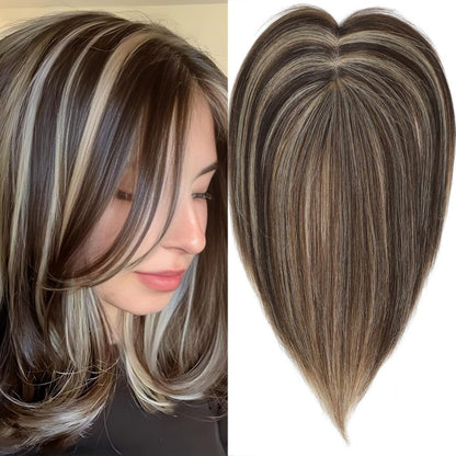 Hair Toppers for Women Real Human Hair 360° No Bangs Upgrade Lace Base Human Hair Toppers