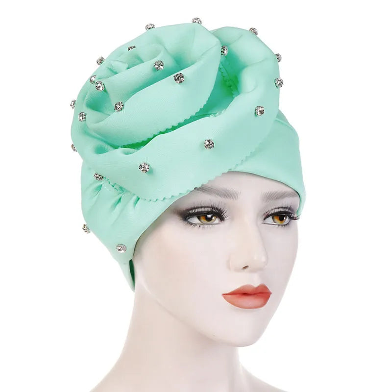 Knitted Rhinestone Fashion Pure Colour Turban