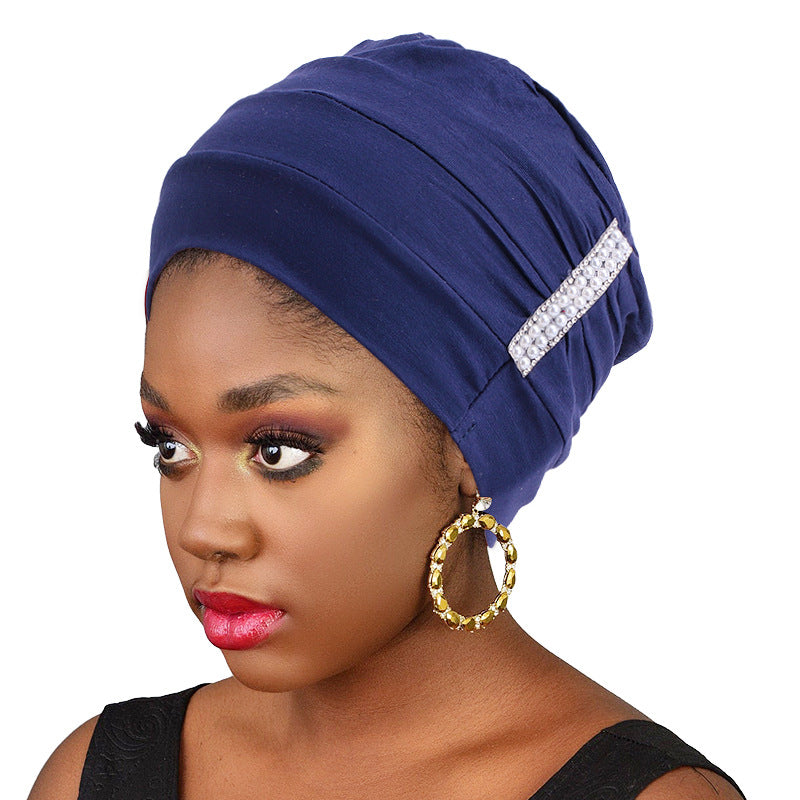 Amazon solid color chemotherapy cap confinement cap pearl accessories modal cotton headscarf cap nightcap JDT-241-1C