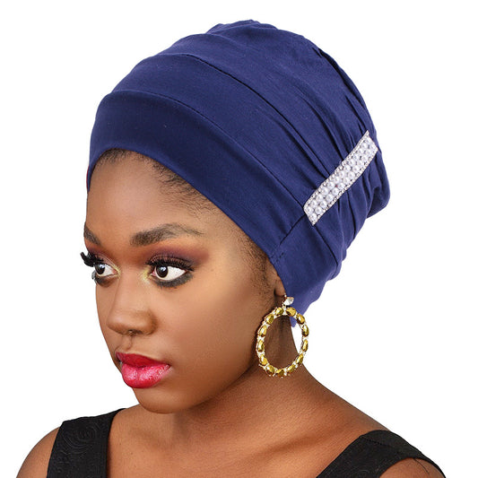 Amazon solid color chemotherapy cap confinement cap pearl accessories modal cotton headscarf cap nightcap JDT-241-1C
