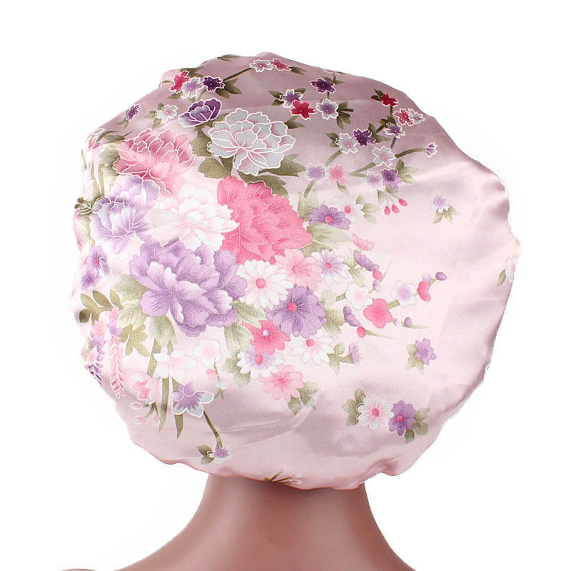 Printed wide-brimmed elastic hair band nightcap satin hair shower cap round cap Amazon hot sale toe cap TJM-301A