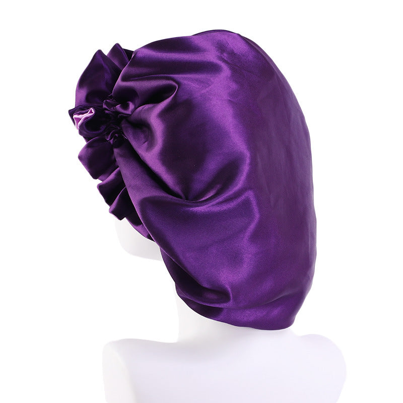Double Layer Large Lace Nightcap Satin Round Hat Beauty Salon Makeup Hat Chemotherapy Cap