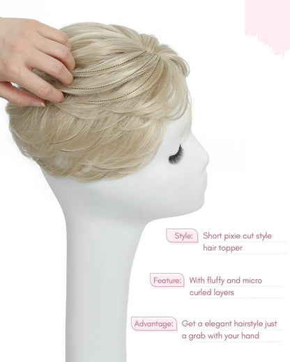 Hair Topper Short Pixie Cut Pieces for Women with Thinning Human Hair Wigs