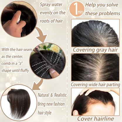 Hair Toppers for Women Real Human Hair, Bangs Hair Clip 360° 3D Cover Human Hair Topper with Bangs
