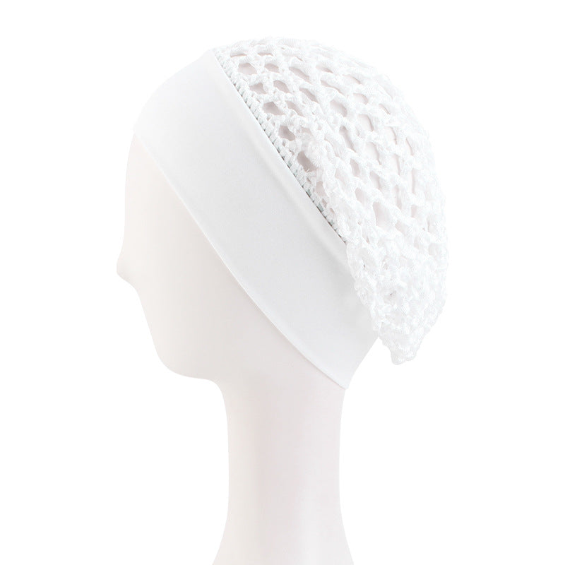 Solid Color Elastic Wide-Brimmed Crochet Hair Protection Net Cap, Sleep Cap, Breathable Headscarf Cap Jdw-65