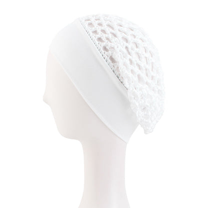 Solid Color Elastic Wide-Brimmed Crochet Hair Protection Net Cap, Sleep Cap, Breathable Headscarf Cap Jdw-65