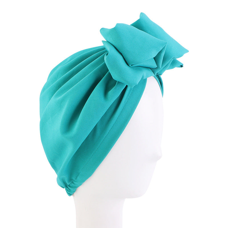 Europe and the United States popular pleated flower turban hat adult solid color bow dish flower wrap hat hair care cap JDT-52