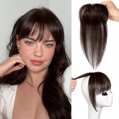 Clip in Bangs Hair Clip 100% Real Human Hair Toppers for women Clip on Bangs Human Hair with Lace Topper Bangs 360°Cover Clip on Bangs for Women Wispy Fake Bangs for Daily Wear