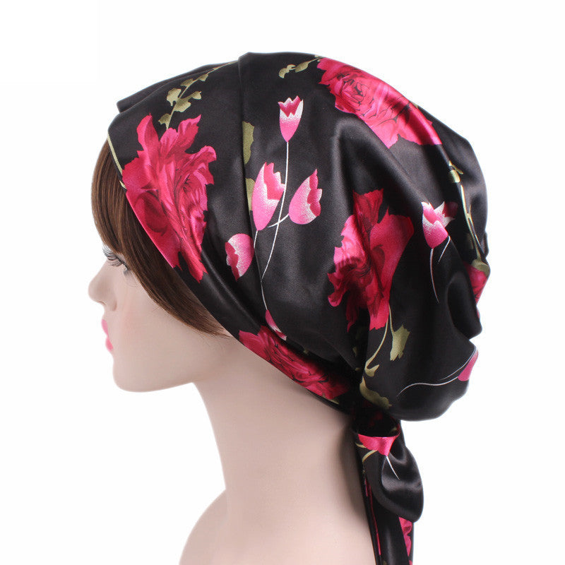 Cross-border source satin printed turban women's bandage turban hat pastoral style streamer braid hat TJM-226