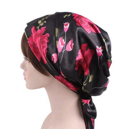 Cross-border source satin printed turban women's bandage turban hat pastoral style streamer braid hat TJM-226