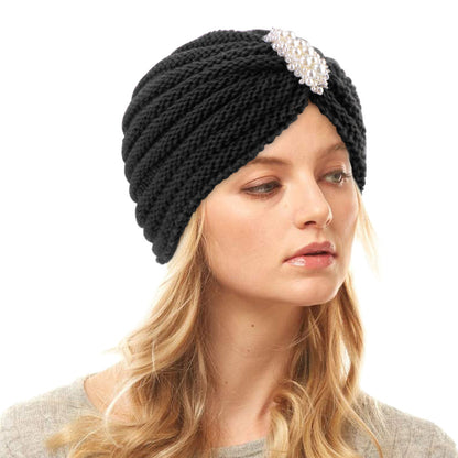 Cross-Border New Autumn and Winter Pearl Diamond Accessories Woolen Turban Hat Ethnic Style Warm Pullover Hat Jdm-138E
