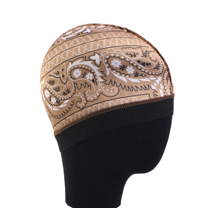 Cross-Border Hat with Cashew Flower Print, Elastic Round Hat, Faux Silk Wig Cap, Hair Loss Protection Cap Jdu-20E