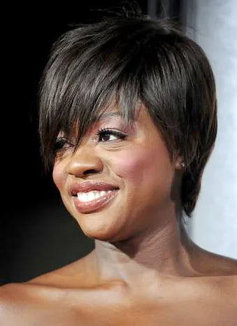 Fashionable Viola Davis Short Straight Black 100% Human Hair Wig