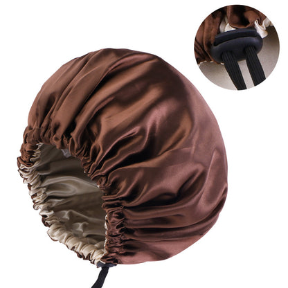 Factory direct satin nightcap double adjustable large round cap soft satin ladies hair care cap