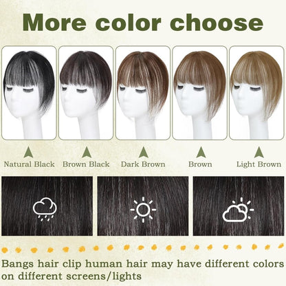 Clip in Bangs 100% Human Hair Toppers 360°3D Hair Pieces Clip On Air Bangs Extensions